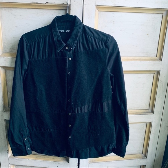 Men’s JNBY Black Mixed Media Button Down Shirt - Picture 1 of 10